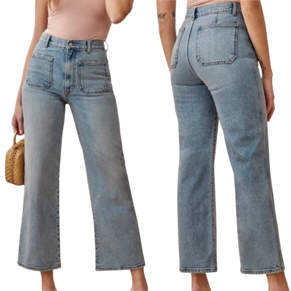 New Reformation Alyssa Patch Pocket High Rise Wide Leg Ankle Jeans 30 Aden Wash - Picture 1 of 15
